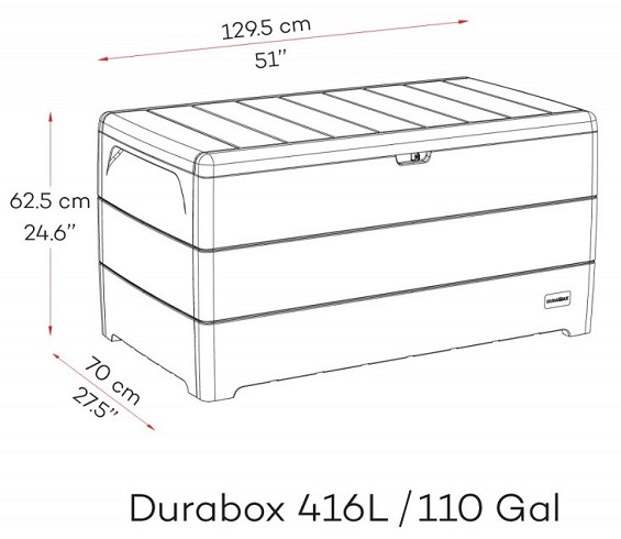 размеры пластикого сундука Duramax DuraBox 416 LTR Grey